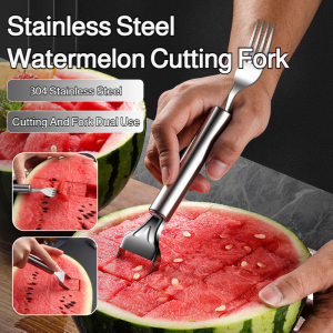 【Can cut and fork】Stainless Steel Watermelon Cutting Fork Tool/Watermelon Waterproof Cutting Tool/Household Double-headed Dicing And Dicing Tool/Dual-purpose Watermelon Cutter For Kitchen不锈钢切西瓜叉神器