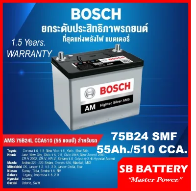 🎖แบตเตอรี่รถยนต์ BOSCH รุ่น 75B24 L / R SMF 55Ah. /พร้อมใช้ -ไม่ต้องเติมน้ำตลอดอายุการใช้งาน /สำหรับรถเก๋ง SUV