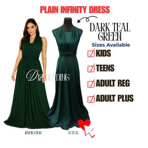 D12 Trading / Plain Infinity dress DARK TEAL GREEN  with tube attached ( kids teens adult plus) for Wedding Bridesmaid and Special Occasion 