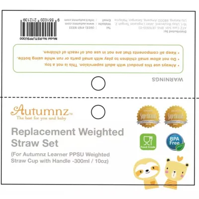 Autumnz Learner PPSU Weighted Straw Cup with Handle 10oz (300ml) | Baby Straw Bottle Botol Air