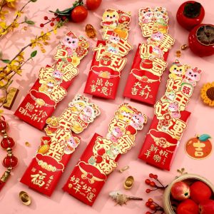 FDGFGG 6pcs Chinese Style New Year Stretch Red Envelopes Traditional 3D Lucky Red Pocket Cartoon Thickened Money Packet Spring Festival Supplies