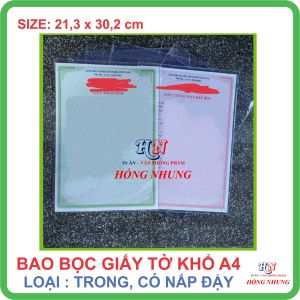 [SALE] Bao Bọc Giấy Đăng Ký Kết Hôn Giấy Khai Sinh Và Giấy Tờ Khổ A4 - Loại trắng trong có nắp đậy