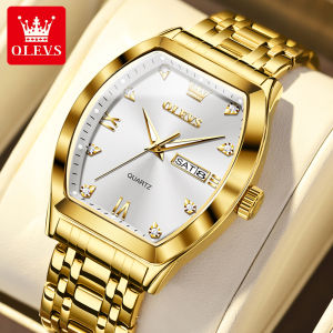 OLEVS Watch Casual Mens Waterproof New for 2023 Luminous Calendar Stainless Steel Strap Original Genuine guarantee Tonneau Dial