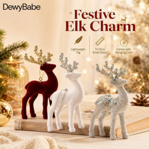 DEWYBABE Christmas Elk Hanging Ornament Glitter Antlers Deer Pendant Tree Wreath Window Holiday Decor