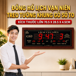 Đồng Hồ Treo Tường LED Vạn Niên Cao Cấp Khung Gỗ Sang Trọng Số Điện Tử To Siêu Nổi Bật Mẫu Mới