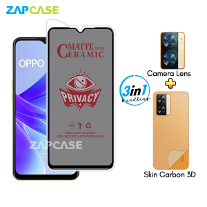 Paket 3in1 Anti Gores Layar Privasi Oppo A77 4G A77s Free Tempered Glass Camera dan Skin Carbon