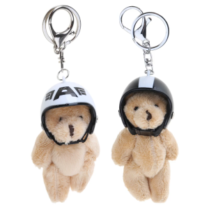 Fashionable Soft Helmeted Bear Key Ring Plush Animal Charm Keychain Stylish Backpack Hanging Toy Ornament for Daily Use