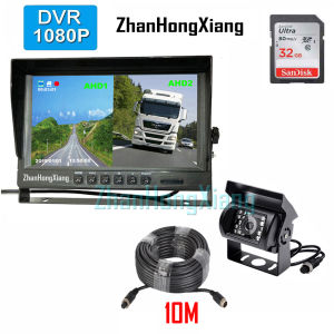 AHD 1080P Backup Camera With Monitor Kit4 Pin 18LED IR Night Version HD Rear View Revse Camera + 9" DVR Recording IPS Car Rear View Mirror Screen System for Bus Truck Lorry RV Trailer Caravan 12V-24V