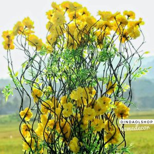 Dekorasi Rumah Bunga Artifisial 10 Btg Bambu Ulir Hitam Anyelir Kuning 190cm (Tanpa Pot)