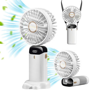Mini Fan Rechargeable Handy Portable Folding Electric Fan 5 Wind Speed LED Display Fan With Lanyard