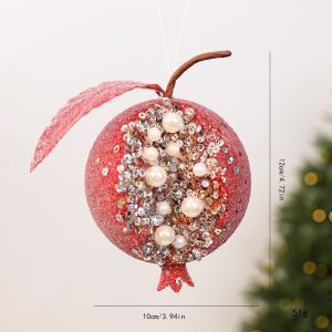 NALANILI Vàng Đỏ Đồ trang trí cây thông Noel Trang trí Giáng sinh Thiết kế quả lựu bằng xốp Giáng Sinh Sáng tạo Đồ trang trí ngày lễ tự làm Dây Chuyền Cây Thông Noel Lấp Lánh Giáng sinh