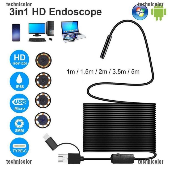 MY ♣ 3 in 1 USB Type-C Endoscope Inspection Borescope 5.5/7/8mm Lens HD ...