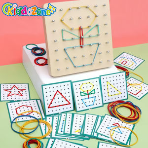 KiddoZone Montessori Wooden Math Pegboard Teaching Aids with Rubber Tie and Cards Create Pattern Shape Creative Graphics Pairing Early Education Toys for Boys Girls Aged 3 Preschool Kids