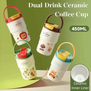SUNNY BAR Portable Thermal Water Bottle 450ML Creative Drinking Straw Cup Reusable Leak-proof Outdoor Insulated Mug Kitchenware
