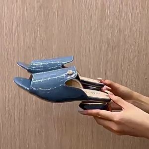 [Free Shipping] Large Size 45 Summer New Black Slip-On Sandals With Chunky Heel Non-Slip Casual And Versatile WomenS Slippers