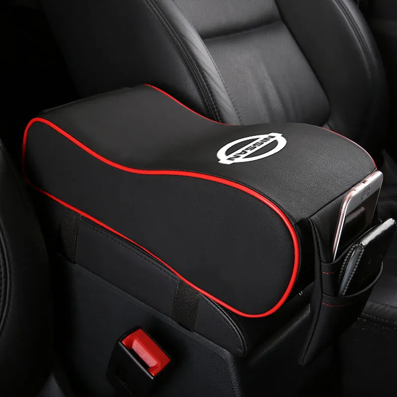Universal Leather Car Central Armrest Pad Auto Center Console Arm Rest Seat Box Mat Cushion Pillow Cover Vehicle Car Styling For Nissan Navarra Tiida