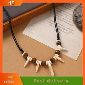 HB 1 PC Fashion Imitate Teeth Beaded Necklace Rope Braided Imitation Wolf Fangs Necklace Surfer Adjustable Length Necklace Amulet