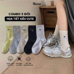 Set 5 đôi vớ nữ cổ cao GOMTAT họa tiết cute tất nữ cotton cao cấp mềm mại êm chân – JIN-2512-CB5