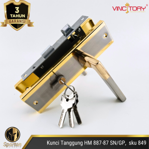 Gagang Pintu Minimalis Hitam Gold 20cm Tanggung VINCITORY HM 887-87/ Handle Pintu Rumah / Kunci Pintu Rumah Set