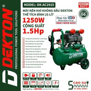 Máy Nén Khí Không Dầu hiệu Dekton 25L DK-AC2925 1.5HP- Bảo hành máy 1 năm - Hàng chính hãng 100% Dây đồng