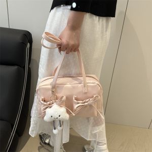 QNQN กระเป๋าสตรีใหม่ PU Tote  กระเป๋าโบว์ลิ่งความจุสูง  กระเป๋ารักแร้โบว์  กระเป๋าสะพายไหล่ขนาดใหญ่อเนกประสงค์  กระเป๋าสะพายสุภาพสตรี