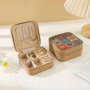 UUMIR Portable Jewelry Storage Box Cork Wood Useful Ring Earrings Organizer Simple Necklace Display Case Travel Supplies