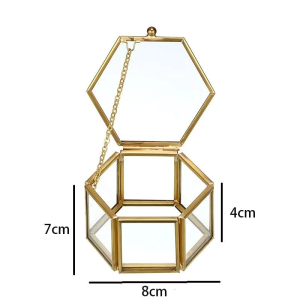 Hexagon Jewelry Storage Box with Gold Frame for Rings and Wedding Bands