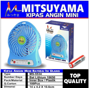Kipas Angin Mini MS-5534 Menggunakan Baterai Lithium 18650 Isi Ulang USB Charging Top Quality