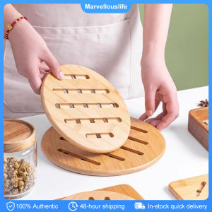 Portable Placemat Round Bamboo Kitchen Heat Insulation Pads Hot Pot Holders Bowl Teapot Mat