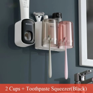 🇸🇬Wall Mount Toothbrush Holder with Cups and Storagebox & Automatic Toothpaste Squeezer Dispenser Electric toothbrush holder
