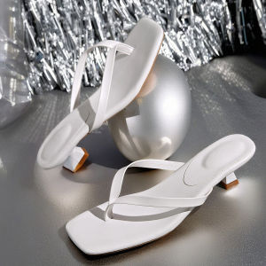 [Free Shipping] 2025 Summer New Large Size Fashionable Womens Flip-Flops with Thin Heel and Square Toe Casual High-Heel Slippers