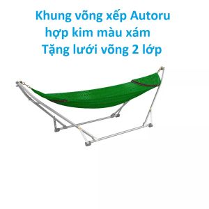 Khung võng xếp Autoru hợp kim màu xám chịu tải 150Kg - tặng lưới võng 2 lớp nặng 1.6kg hàng chuẩn