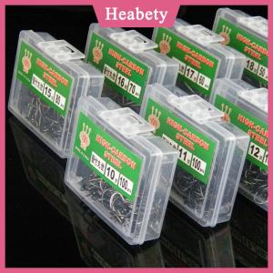 Heabety 100Pcs Ống Đóng Hộp Maruse Móc Màu Đen Cao Carbon Thép Coon Và Câu Cá Biển Móc Với Vòng Và Dây Thép gai