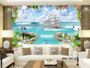 Gạch tranh 3d đẹp thuyền buồm
