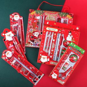 BRISA Student Gift Box Christmas Stationery Set Ruler Memo Pads Christmas Pencils Eraser Small Gift Supplies Kids Christmas Stationery Gifts Festive Christmas