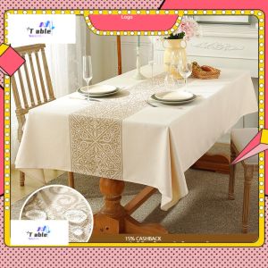 [SG] 140*220CM Dining Table Cloth Fabric Rectangle Oil-Proof Waterproof Tablecloth Cotton Linen Tablecloths Cover