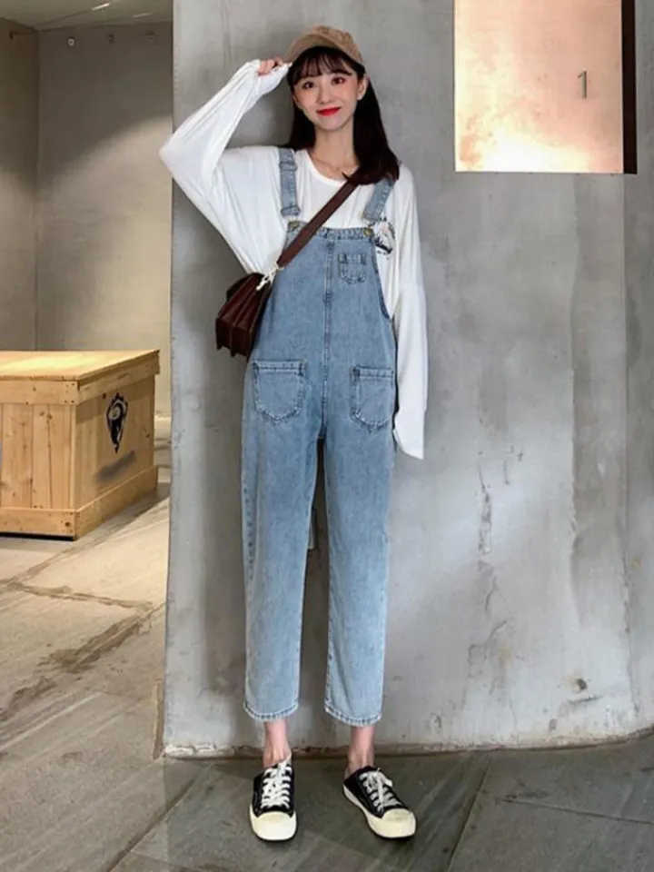 Jumpsuit Jeans Wanita Simple Fashion Denim Casual Overall Celana