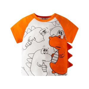 [zensasi] Baju Kaos T-Shirt Anak Laki-Laki Dan Perempuan Lengan Pendek Gambar Dinosaurus Warna Hitam Dan Orange