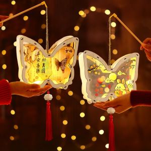 UNQIN Cut Wood Butterfly Paper Light Handmade LED Glowing DIY Ancient Craft Kit Handmade Festive Ornament Easy To Assemble Glowing Flower Lamp Mid Autumn Festival