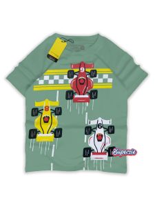 Baju anak laki laki distro karakter kendaraan tamiya 3CAR BALAP warna sage bahan katun premium 30s