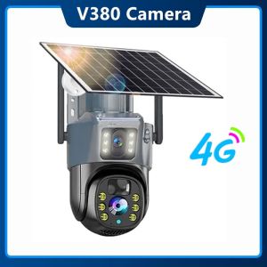 V380 8MP Wifi năng lượng mặt trời Máy ảnh 4G ống kính kép Pin Camera IP không dây an ninh ngoài trời PTZ chuyển động theo dõi CCTV giám sát