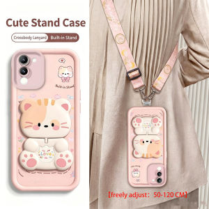 PBZZ Strap Crossbody Lanyard Case for OPPO a5X A5i a5 PRO a5m a5 5g a5 4g phone casing Softcase Silicone shockproof Cover aesthetic with holder black cute cat for girls JTGBMZJ4