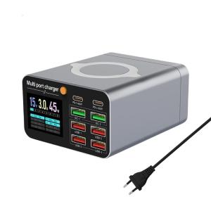 80W 8 Port Digital Display Desktop USB Type C With Wireless Quick For Laptop Tablet Phone