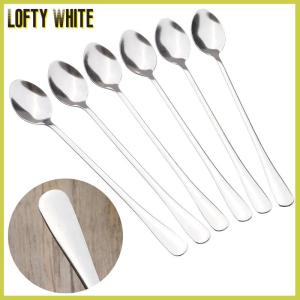 Lofty White ช้อนกาแฟสแตนเลสมีด้ามยาวช้อนไอศกรีมช้อนชาของหวานสำหรับปิกนิกอุปกรณ์ในครัวช้อนกาแฟ