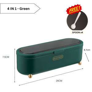 Ready Stock 4in1 Food Grade Transparent Spice Storage Box With Airtight Cover Kotak Rempah Dapur Dengan Penutup Lutsinar Moistproof Garam Gula Serbuk Lada Rempah Ratus Sugar Salt Black Pepper Condiment Organizer Kitchen Dapur Compartment Detachable