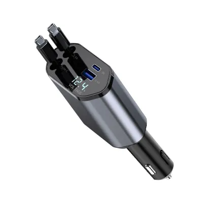 SG【READY STOCK】120W 4 IN 1 Car Charger Fast Charger USB Type C Car Charger Adapter Fast Charging Retractable Cable 车载充电器