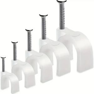 DORADO 100Pcs Plastic Metal Cable Clips Steel Nails 4-20mm Wire Clips Durable Wall Mount Cable Tacks for Ethernet Cable