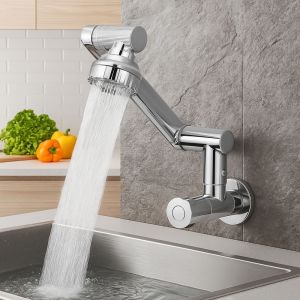RGFV Stainless Steel Wall Mounted Faucet 2 Modes Nozzle 360° Rotation Bathroom Faucet Water Efficient Chrome Finish Single Hole Faucet Kitchen