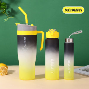 3in1 Water Bottle 1.2L+600ML+300ML Large Capacity Pastel Motivational Water Bottle with Straw-Polypropylene Material 大容量运动水杯三件套