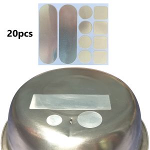 20pcs The professional aluminum patch repair leakage kit is suitable for kitchen cooking pots soup pans and Frying pan cookware. The solid high-temperature resistant patch is suitable for metal or plastic barrels